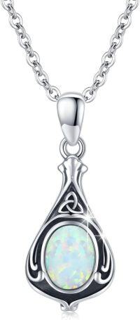 wholesale 925 Sterling Silver Opal Celtic Knot Teardrop Pendant Necklace-03-White Opal
