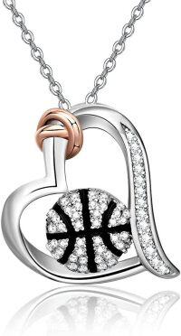 wholesale 925 Sterling Silver Basketball Heart Sports Pendant s for Women-Basketball