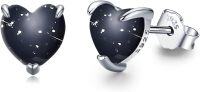wholesale 925 Sterling Silver Black Starry Sky Heart Shape Moonstone Stud Earrings & Pendant Set Hypoallergenic  for Women Girls-Obsidian