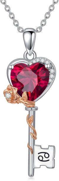 wholesale  Sterling Silver Birthstone Zodiac Necklace for Women Rose Flower Key Pendant Wife Gift -7-Cancer (6\/22~7\/22)