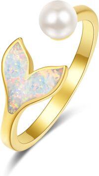 wholesale 925 Sterling Silver Opal Starfish Shell Adjustable Rings for Women Beach Jewelry Gift-Tail