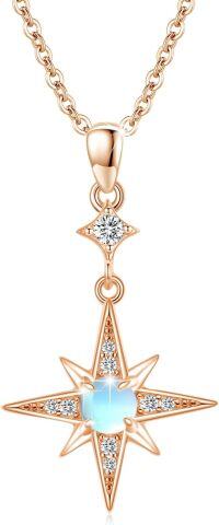 wholesale 925 Sterling Silver Blue Moonstone Star Pendant Necklace for Women and Girls-Star Moonstone Necklace - Rose Gold