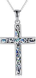 wholesale 925 Sterling Silver Abalone Shell Inlay Filigree Cross Pendant Necklace  for Women-0-0