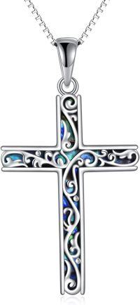 wholesale 925 Sterling Silver Abalone Shell Inlay Filigree Cross Pendant Necklace  for Women-Abalone cross necklace