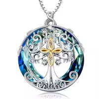 TOUPOP Sterling Silver Blue Crystal Celtic Tree Of Life Pendant Necklace-style_name:Infinity Cross