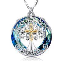wholesale TOUPOP Tree Of Life Necklace Sterling Silver Celtic Knot Tree Pendant Blue Crystal Jewelry Christmas Gifts For Women Men -style_name:Infinity Cross