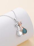 wholesale 925 Sterling Silver Turquoise Cats Hugging Pendant Necklace for Women Girls Valentines Day Gifts Jewelry-0-1