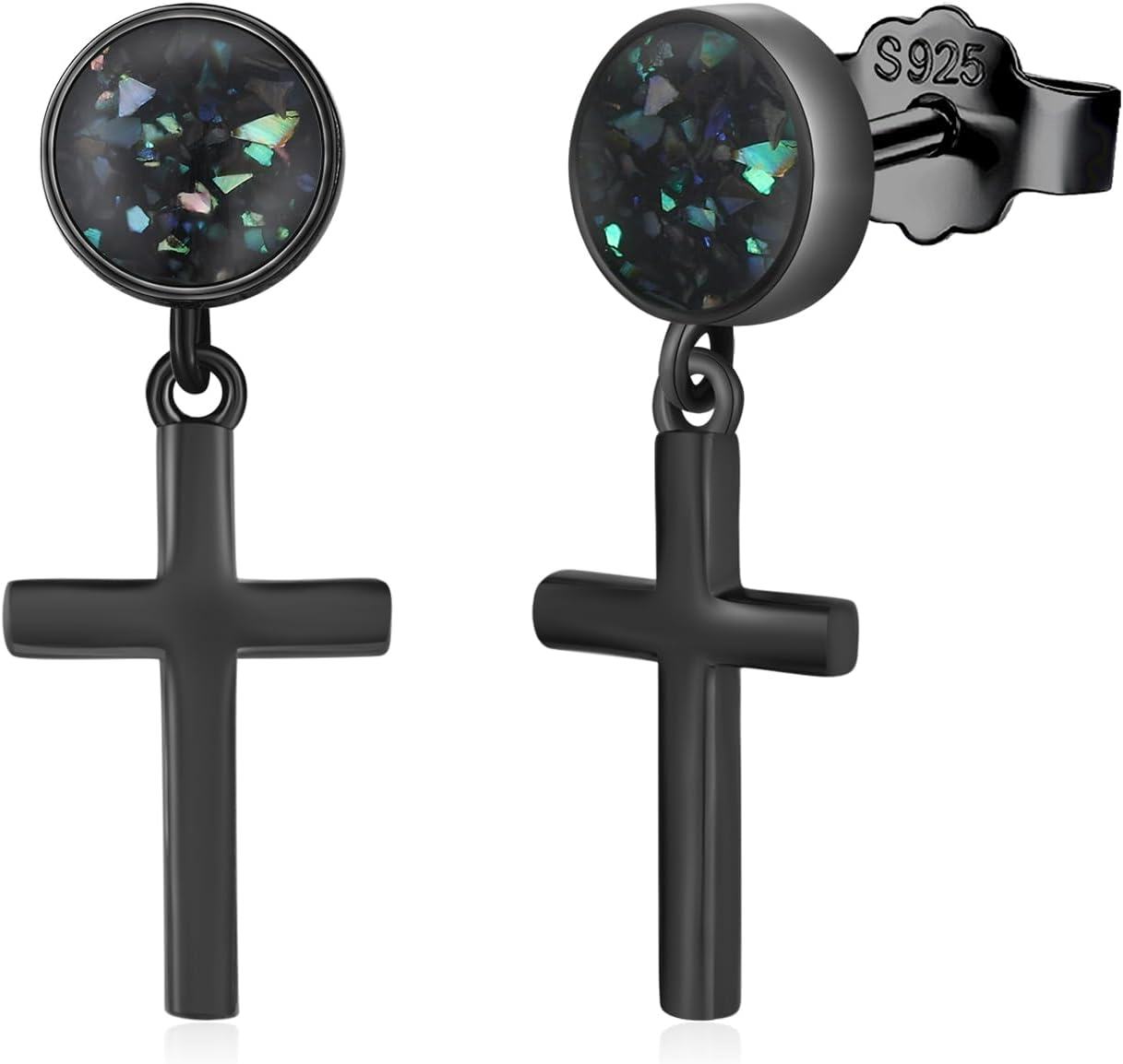 wholesale 925 Sterling Silver Cross Dangle Drop Earrings with Turquoise and Abalone Shell-0-0