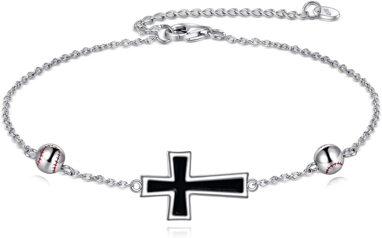 wholesale 925 Sterling Silver Cross Baseball Bead Adjustable Charm Bracelet Gift for Mom-0-0