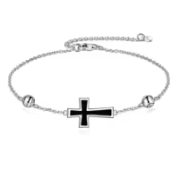 wholesale 925 Sterling Silver Cross Baseball Bead Adjustable Charm Bracelet Wholesale Gift for Mom-Baseball Cross