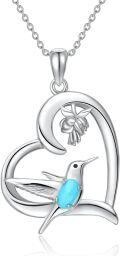 wholesale 925 Sterling Silver Heart-Shaped Genuine Turquoise Hummingbird Pendant Necklace for Women-0-0