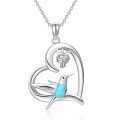wholesale 925 Sterling Silver Heart-Shaped Genuine Turquoise Hummingbird Pendant Necklace for Women-0-0
