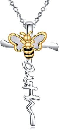 wholesale 925 Sterling Silver Bee Opal Cross Pendant Necklace for Women Gifts for Mom Wife-Gold Bee Necklace