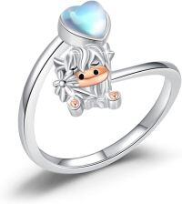 wholesale 925 Sterling Silver Animal Ring with Flower Adjustable Highland Cow Hummingbird Dragonfly Jewelry for Women-Highland Cow