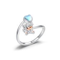 wholesale 925 Sterling Silver Animal Ring with Flower Adjustable Highland Cow Hummingbird Dragonfly Jewelry for Women-Highland Cow