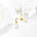 wholesale 14K Gold Moon & Star Freshwater Pearl Dangle Drop Earrings for Women Wedding-0-3