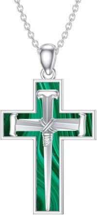 wholesale Sterling Silver 3 Nail Cross Pendant Christian Jewelry Gift for Men 22+2 -1-10-Malachite