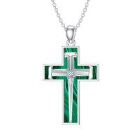 wholesale 925 Sterling Silver Cross Pendant With Nail Details On Chain Necklace-1-10-Malachite