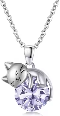 wholesale  Sterling Silver Birthstone Cat Pendant Necklace Gift for Women ( chars)-June
