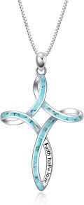 wholesale 925 Sterling Silver Turquoise and White Opal Celtic Cross Pendant Necklace for Women-0-0