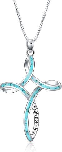 wholesale 925 Sterling Silver Turquoise and White Opal Celtic Cross Pendant Necklace for Women-Turquoise Cross