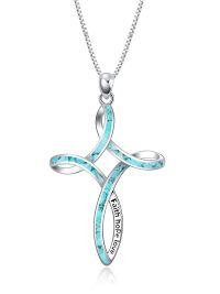 wholesale 925 Sterling Silver Turquoise and White Opal Celtic Cross Pendant Necklace for Women-Turquoise Cross