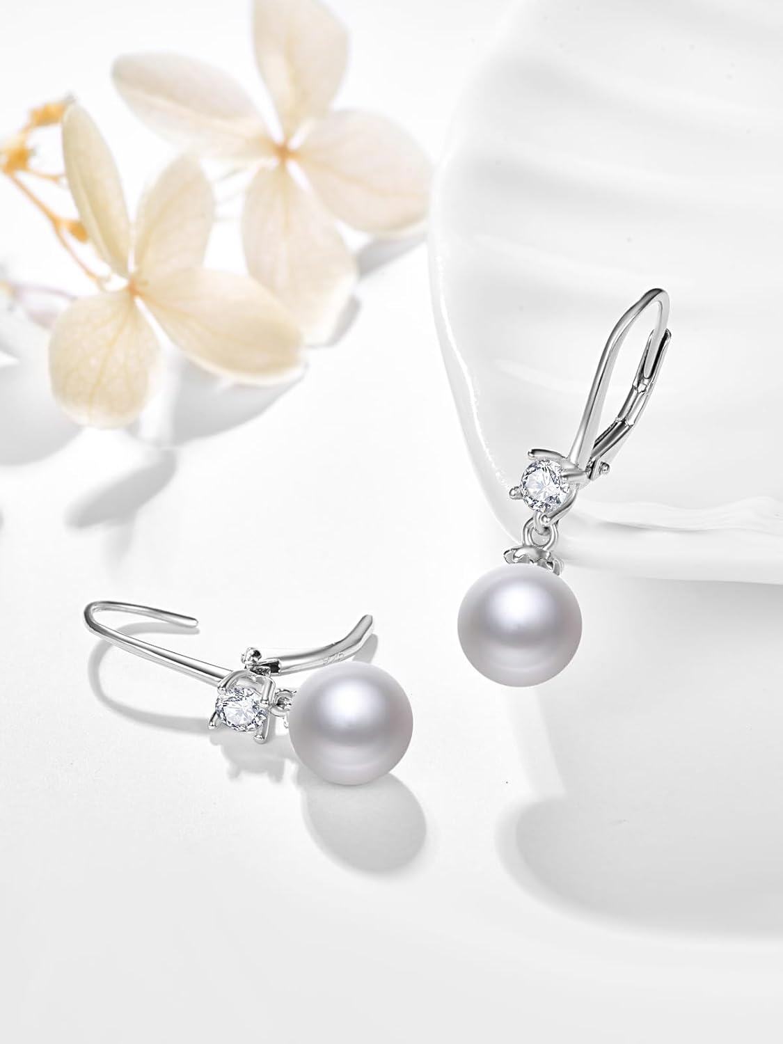 wholesale 925 Sterling Silver AAA Cubic Zirconia & Imitation Pearl Elegant White Dangle Drop Earrings for Women-0-1