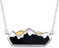 wholesale 925 Sterling Silver Black Onyx Mountain Pendant Necklaces for Women - Snow-Capped Peak Design-Mountain