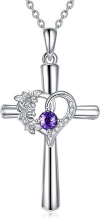 wholesale 925 Sterling Silver Birthstone Flower Necklace Christian Valentine s Birthday Gifts for Women ( )-Feb