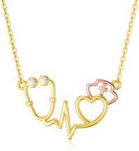 wholesale 14K Gold & 5A CZ Stethoscope Necklace for Doctors, Nurses, Medical Professionals - Hypoallergenic Jewelry Gift-style 1