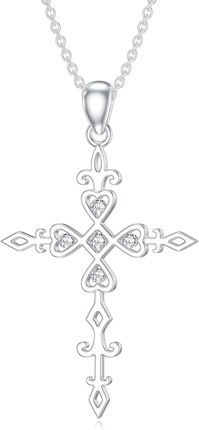 Sterling Silver Diamond Cross Necklace for Women-Type 1