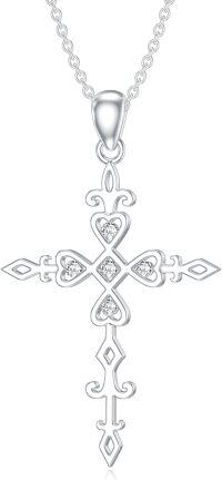 wholesale 925 Sterling Silver Heart-Shaped Pendant with Cubic Zirconia and Fleur-de-Lis Design Necklaces for Women-Type 1