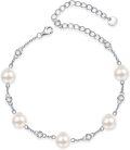 wholesale 925 Sterling Silver Chain with White Freshwater Pearls and Cubic Zirconia Stones Bracelet for Women-0-0