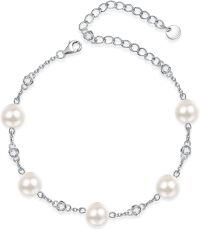 wholesale 925 Sterling Silver Chain with White Freshwater Pearls and Cubic Zirconia Stones Bracelet for Women-art deco