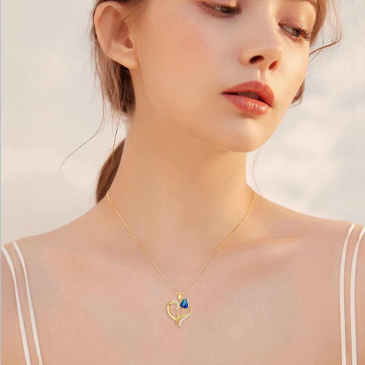 14K Yellow Gold Moissanite Orchid Lotus Birth Flower Necklace 16 18 -0-1