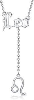 wholesale 925 Sterling Silver Leo Zodiac Sign Lariat Necklace with Lion Symbol Pendant Astrology Jewelry for Women-0-0