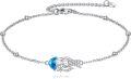 wholesale 925 Sterling Silver Blue Enamel Mermaid Charm Anklet with CZs and Beads - Adjustable Size 8-13-0-0