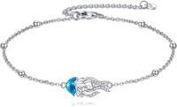wholesale 925 Sterling Silver Blue Enamel Mermaid Charm Anklet with CZs and Beads - Adjustable Size 8-13-Jellyfish bracelet