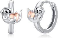 wholesale 925 Sterling Silver Heart-Shaped Sea Lion Stud Hoop Earrings-Otter Hoop Earrings 2