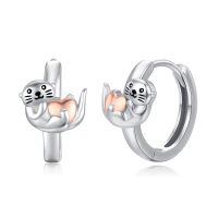 wholesale 925 Sterling Silver Heart-Shaped Sea Lion Stud Hoop Earrings-Otter Hoop Earrings 2