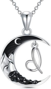 wholesale Sterling Silver Black Moon A Z Initial Necklace 26 Letter Pendant-Letter-I