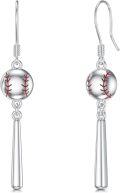 wholesale 925 Sterling Silver Baseball Drop Earrings with Red Stitching and Long Bar Pendant-0-0