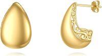 wholesale 925 Sterling Silver Plated Gold Metal Teardrop Filigree Hoop Earrings for Women-Teardrop