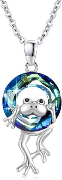 wholesale 925 Sterling Silver Blue Crystal Frog Pendant Necklace-Frog Necklace
