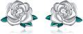 wholesale 925 Sterling Silver Green Enamel Flower Stud Earrings for Women Gifts-0-0