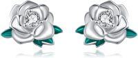 wholesale 925 Sterling Silver Green Enamel Flower Stud Earrings for Women Gifts-White Gold