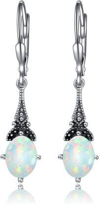 wholesale Sterling Silver Austrian Crystal Vintage Drop Dangle Leverback Earrings-Created White Opal