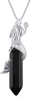 wholesale 925 Sterling Silver Black Onyx Mermaid Pendant Necklace Sea Life s for Her-0-0