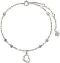 wholesale 14K Gold Heart Dangle Charm Anklet for Women - Adjustable Size (6-8)-White Gold