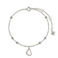 wholesale 14k White Gold Heart Charm Bracelet Wholesale With Beads And Adjustable Chain-White Gold